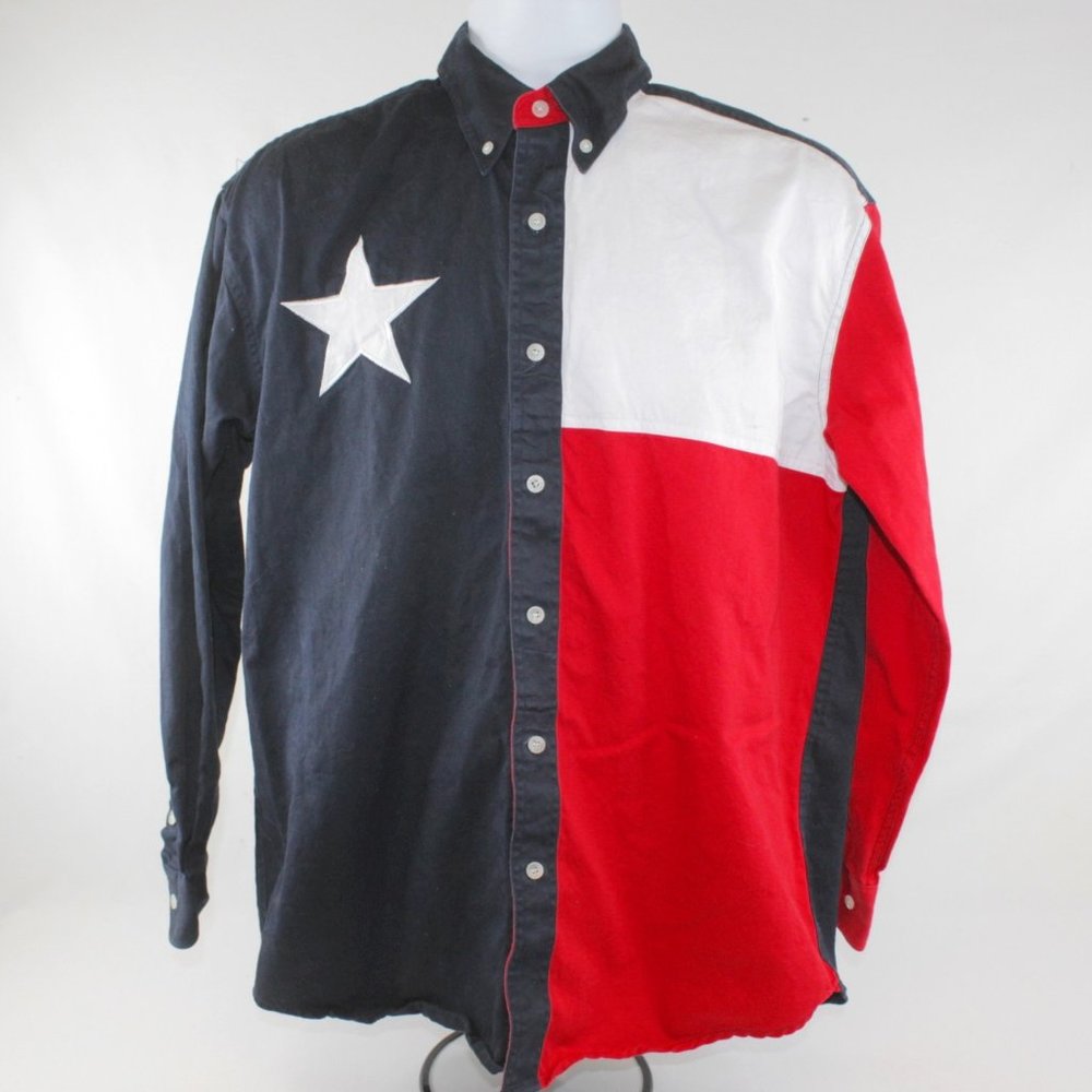 Roper Western Texas Flag Red White Blue Button Down Long Sleeve Shirt Size M